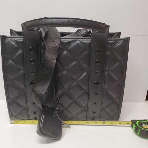 Betsey Johnson Quilted black skull tote with removable pouch - Picture 3 of 8